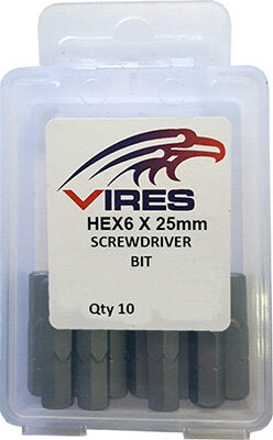 Vires 6mm Hex 25mm Screwdriver Bit Set 10pce
