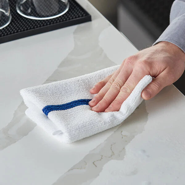 WIPER/ BAR MOP/ Microfiber Blue Stripe, 12/pack-Food Service
