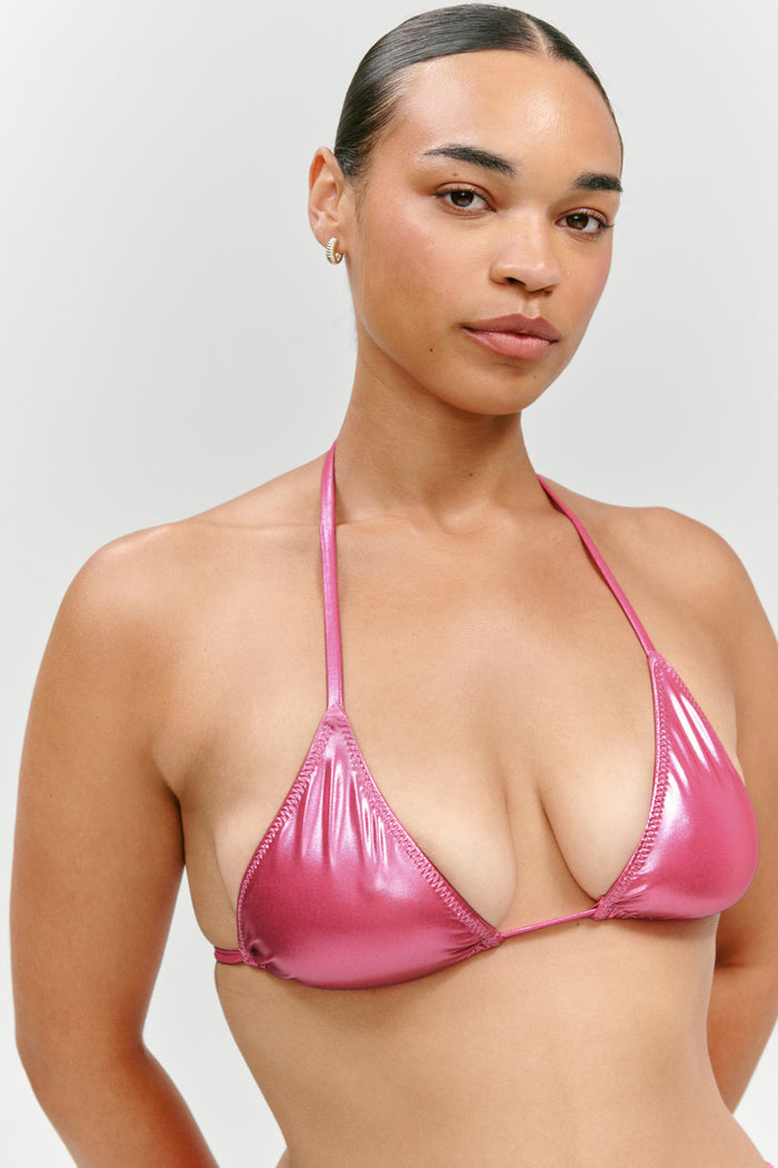 x KHY Nick Metallic Triangle Bikini Top - Pink Chrome