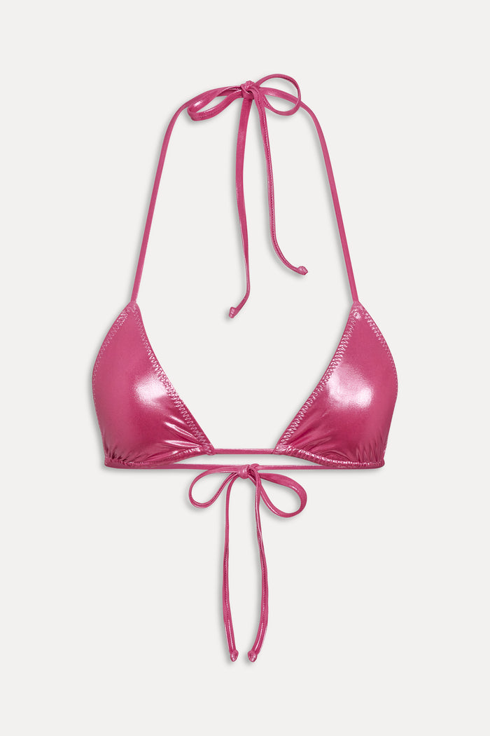 x KHY Nick Metallic Triangle Bikini Top - Pink Chrome