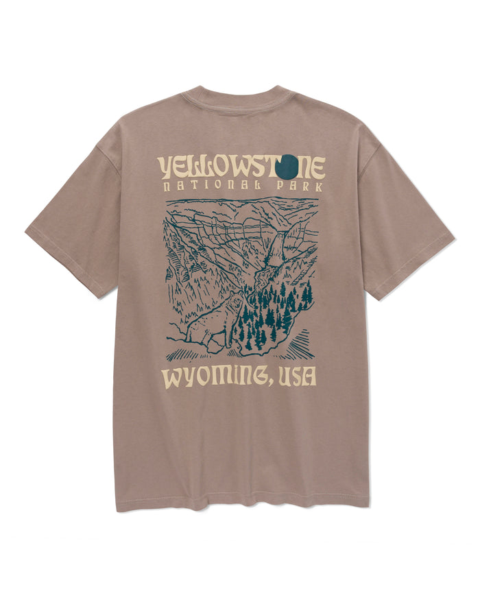 Shop Yellowstone Puff Print Pocket Tee Inspired by Yellowstone NP | mushroom-grey