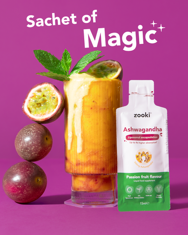 Zooki Liposomal Ashwagandha KSM-66 500mg, Passion Fruit Flavour 15ml, 30 Sachets