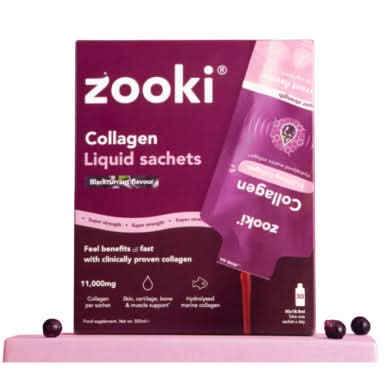 Zooki Super Strength Marine Collagen 11,000mg, Blackcurrant Flavour 18.5ml, 30 Sachets