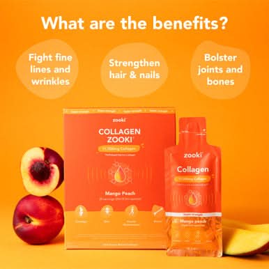Zooki Super Strength Marine Collagen 11,000mg Mango Peach Flavour 18.5ml 14 Sachets