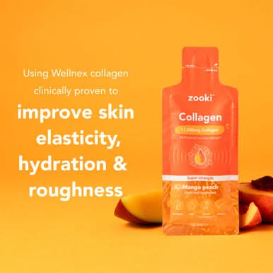 Zooki Super Strength Marine Collagen 11,000mg Mango Peach Flavour 18.5ml 14 Sachets