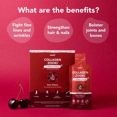 Zooki Super Strength Marine Collagen 11,000mg Sour Cherry Flavour 18.5ml 14 Sachets