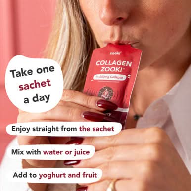 Zooki Super Strength Marine Collagen 11,000mg Sour Cherry Flavour 18.5ml 14 Sachets